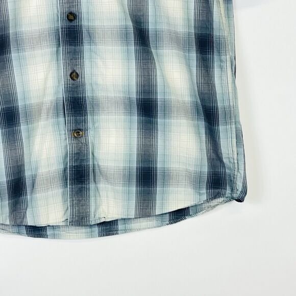Carhartt Blue Cream Plaid Short Sleeve Button Up Relaxed Fit Shirt Men's Medium - Picture 4 of 7